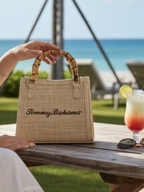 Tommy Bahama Handbags - Tommy Bahama Natural Woven Tote Bag NWT Bamboo Handles Coastal Resort Style